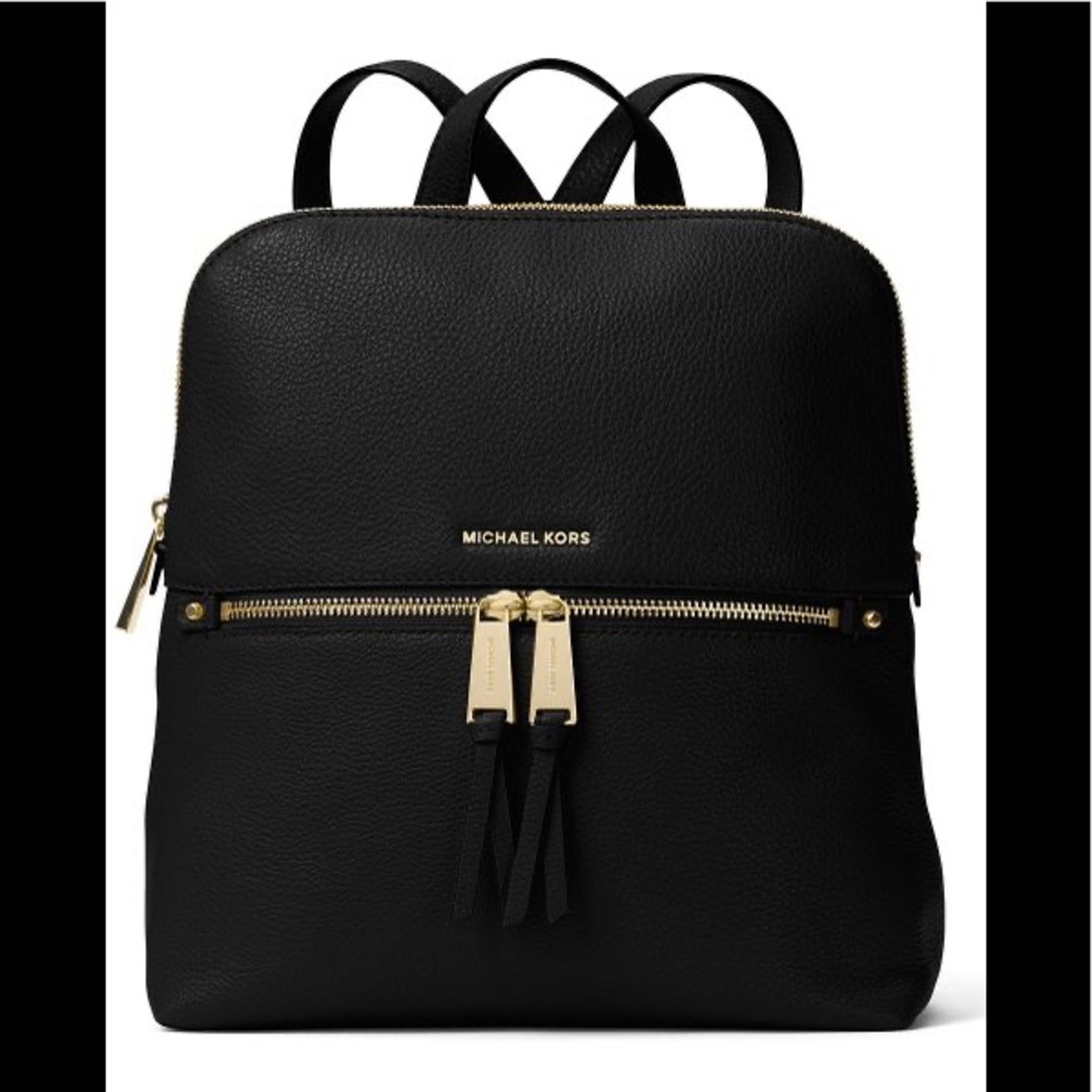 Michael Kors - Black & Goldtone Slim Rhea Leather Backpack